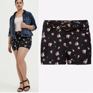 Torrid Black Floral Shorts with belt
